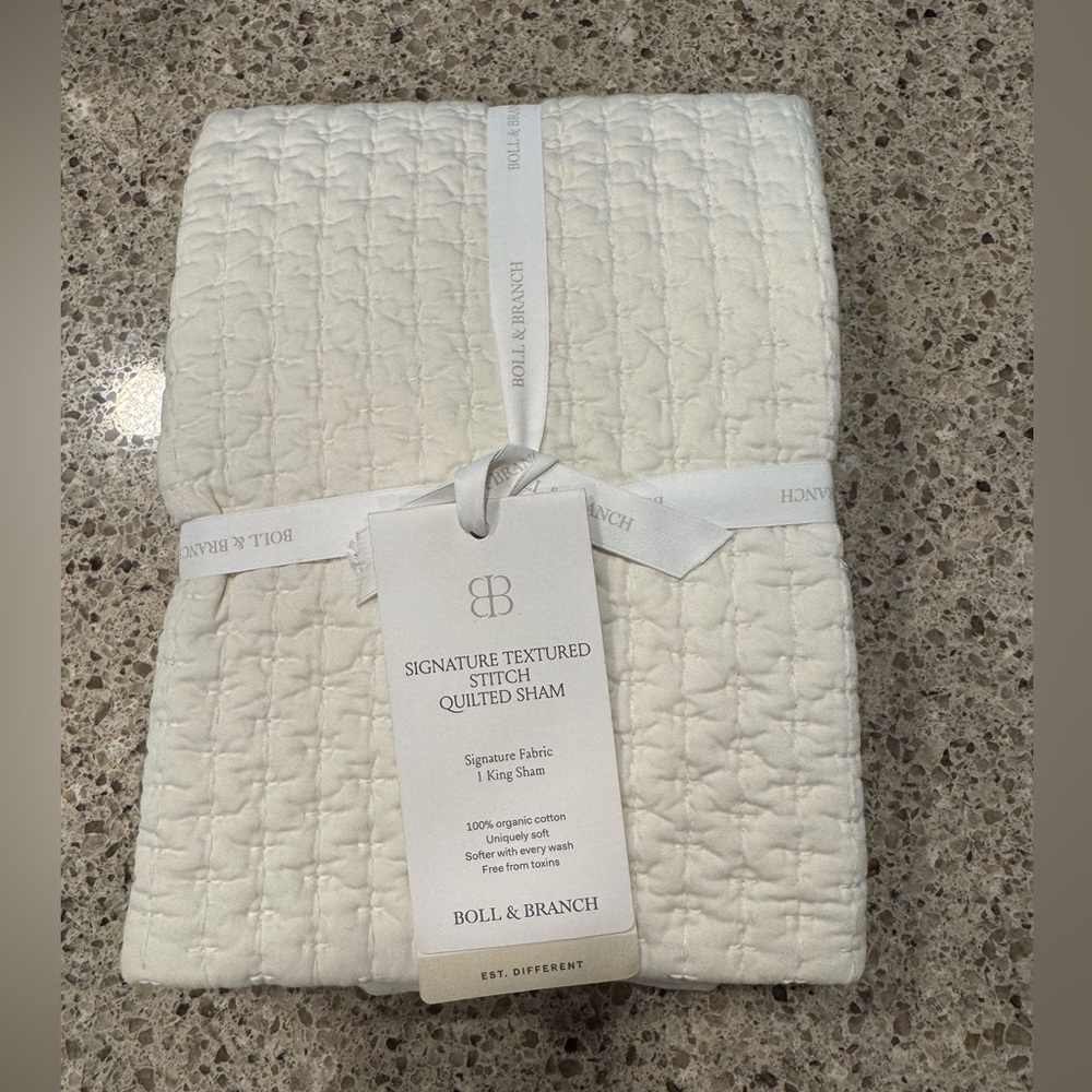One Boll&Branch Signature Textured Stitch Quilted Sham - King - Cream - Picture 3 of 4